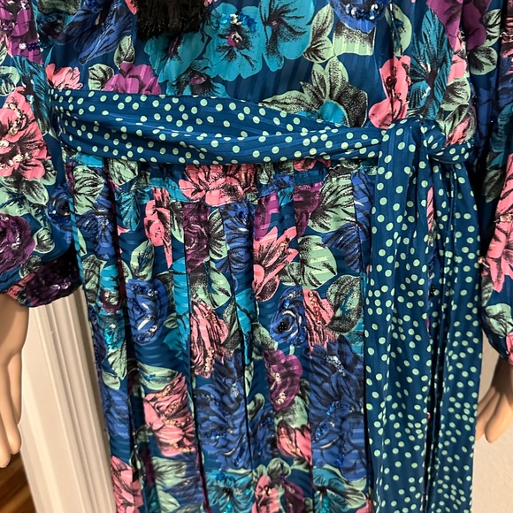 VINTAGE DIANE FREIS GEORGETTE 1980s  FLORAL BLOUSE AND SKIRT SET.🥰 - Picture 7 of 8